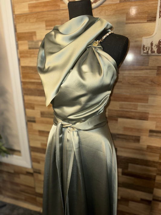 Sage Green Satin Dress - Jarix Fashions