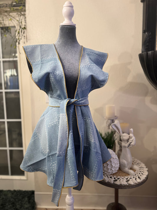Ruffled Denim Overlay Dress - Jarix Fashions