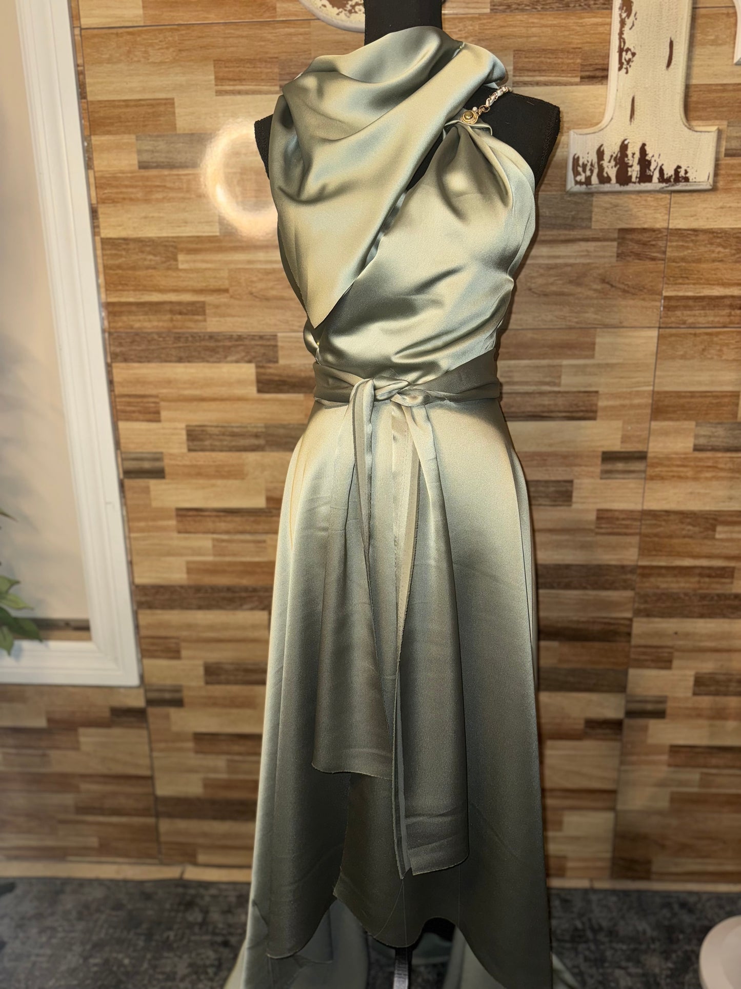 Sage Green Satin Dress