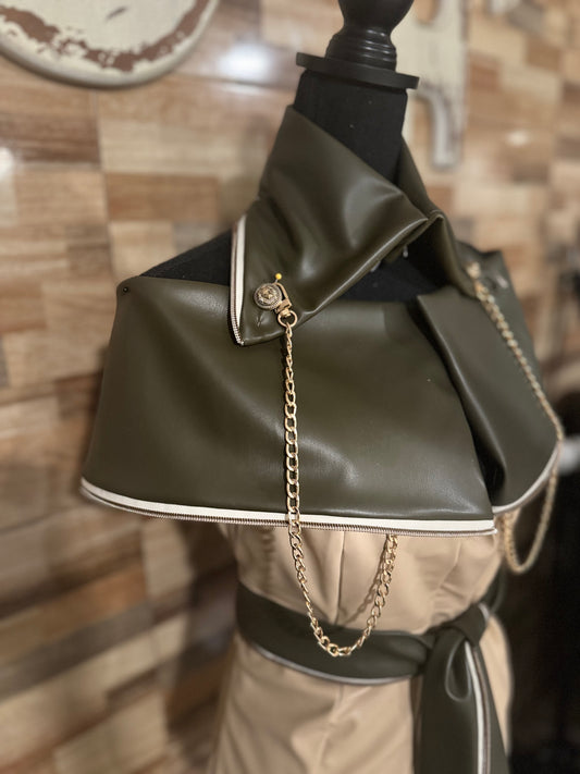 Off Shoulder Olive Leather Jacket - Jarix Fashions 