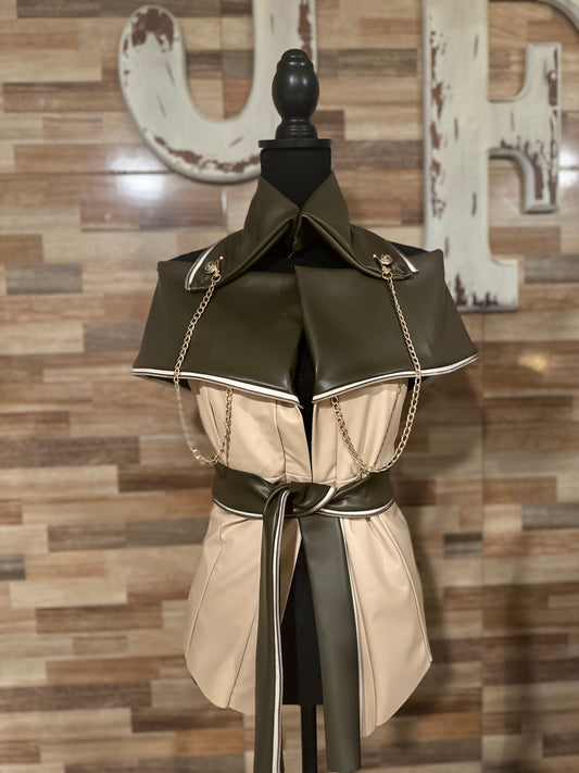 Off Shoulder Olive Leather Jacket - Jarix Fashions 