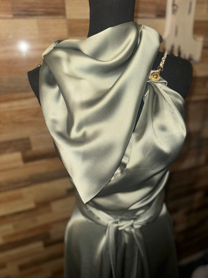 Sage Green Satin Dress - Jarix Fashions 