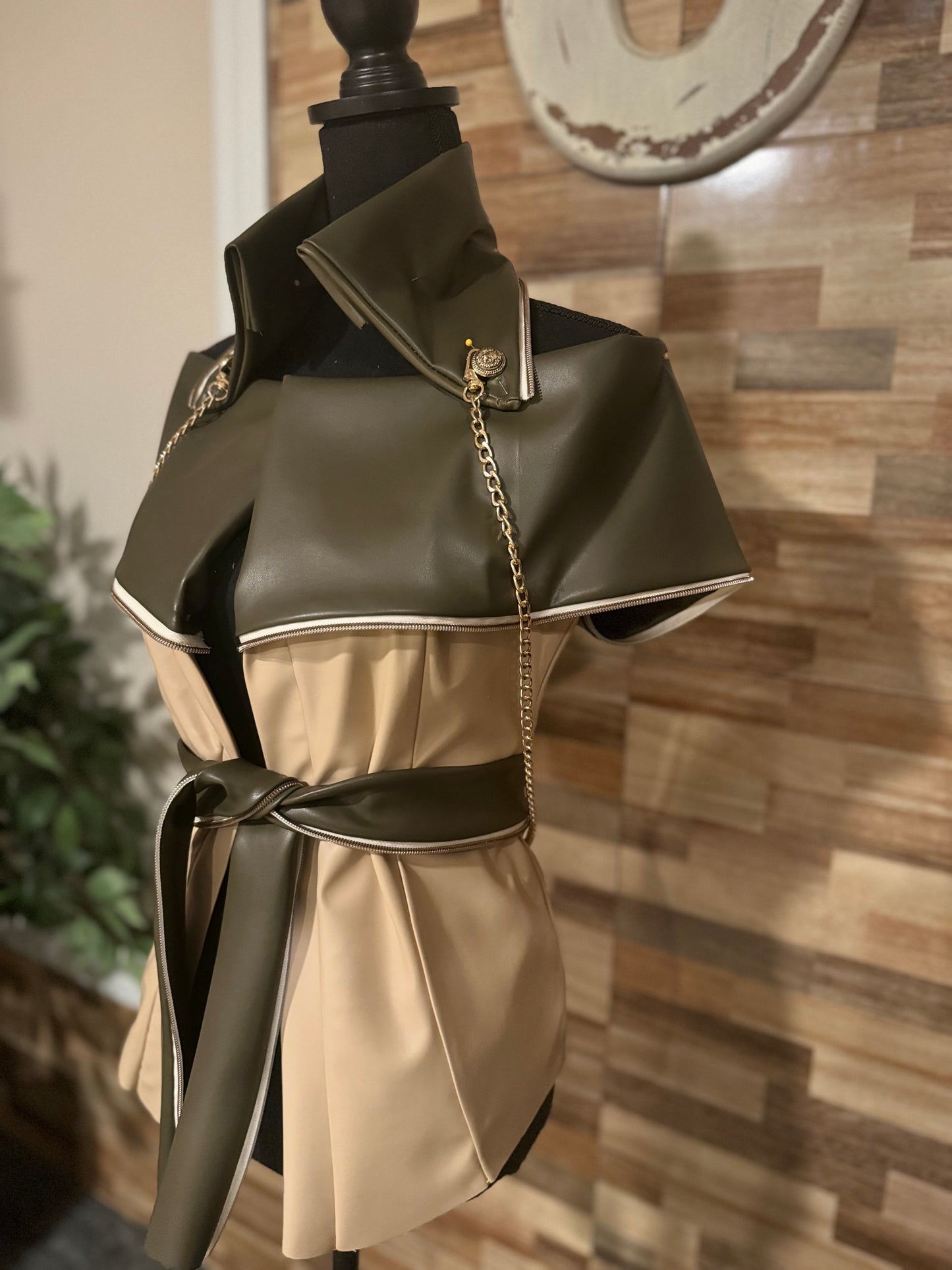 Off Shoulder Olive Leather Jacket - Jarix Fashions 