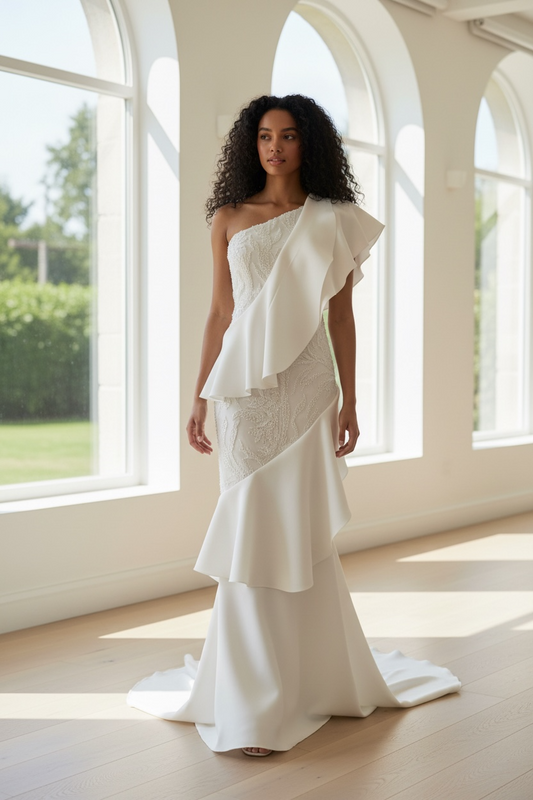 Ivory Bloom Ruffle Gown - Jarix Fashions 