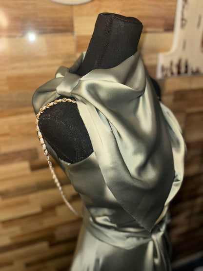 Sage Green Satin Dress - Jarix Fashions 