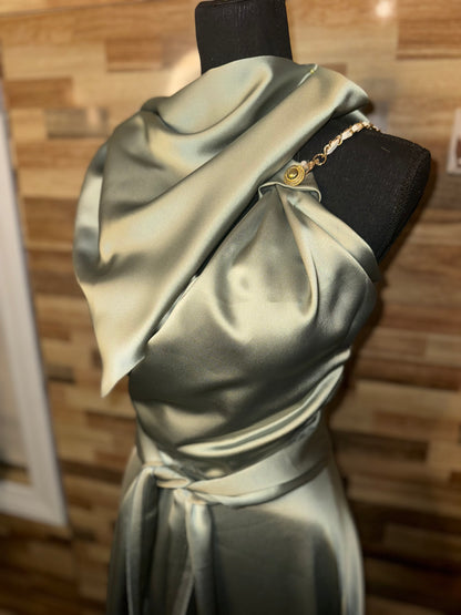 Sage Green Satin Dress - Jarix Fashions 