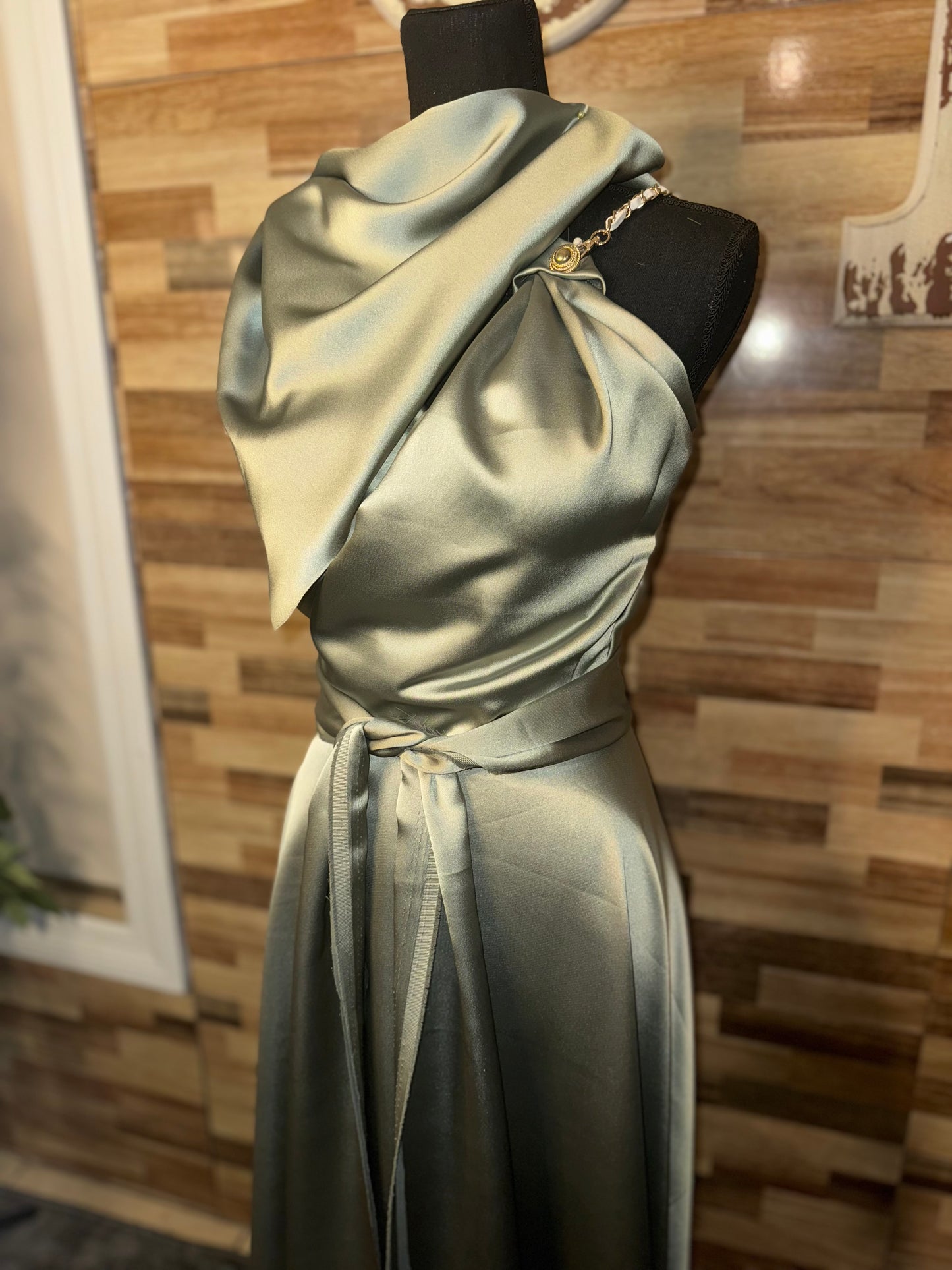 Sage Green Satin Dress