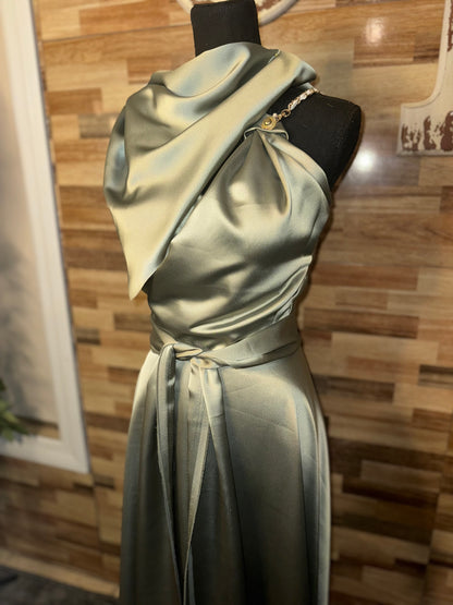 Sage Green Satin Dress - Jarix Fashions 