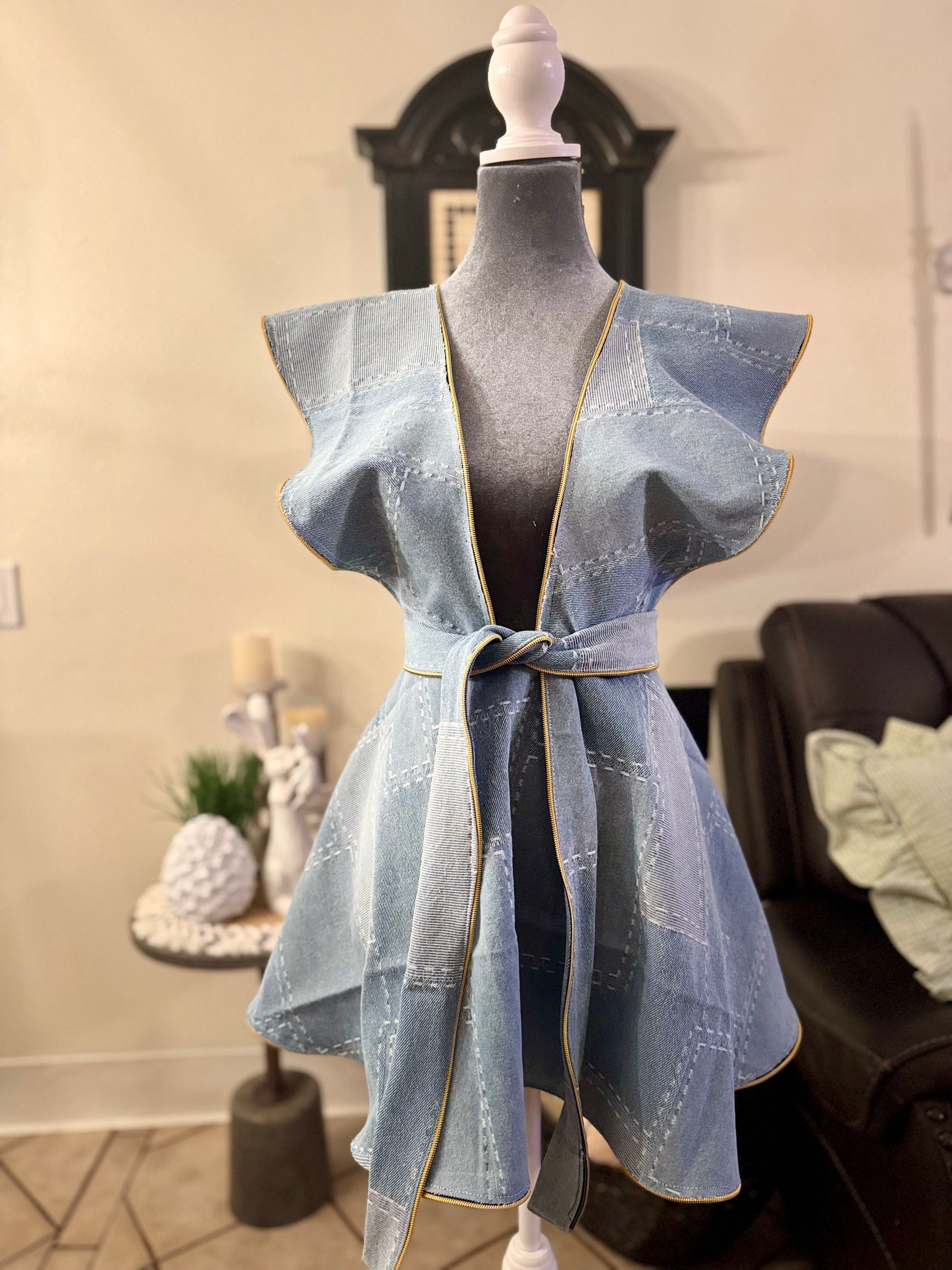 Ruffled Denim Overlay Dress - Jarix Fashions 