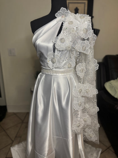 Floral Satin Bridal Romper - Jarix Fashions 