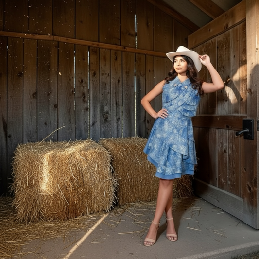Denim Petal Bloom 2 Piece Set (Studio to Runway - Final Sale) - Jarix Fashions 