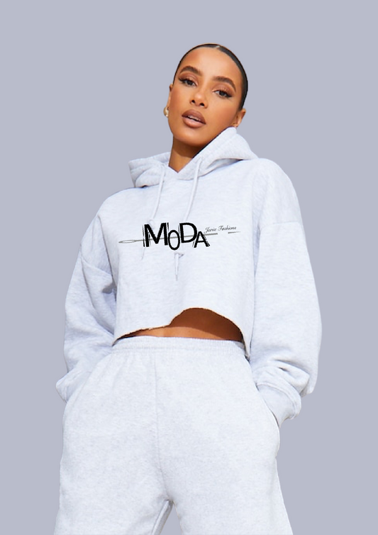 White Moda Crop Hoodie - Jarix Fashions 