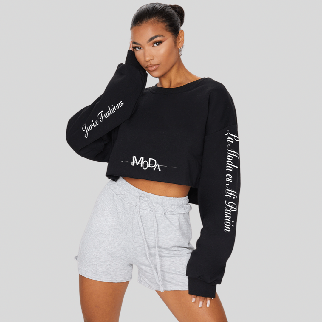 Black Moda Crop Sweatshirt - Jarix Fashions 