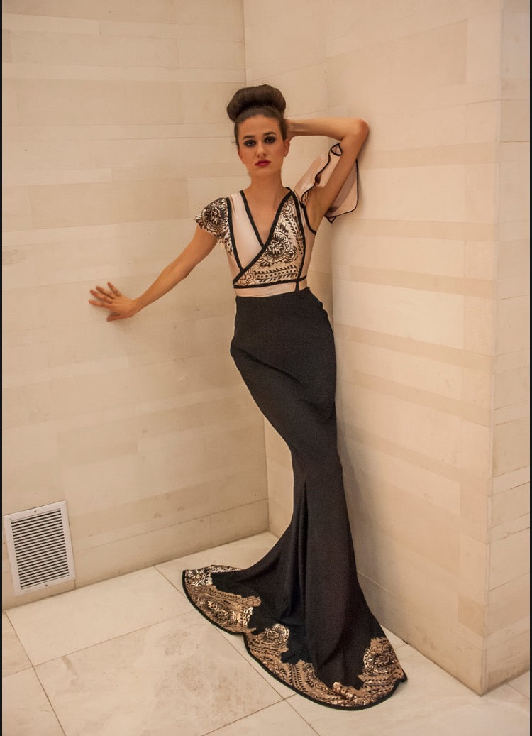 Champagne Mermaid Gown - Jarix Fashions 