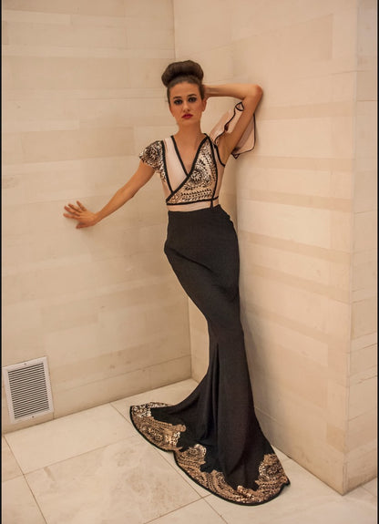 Champagne Mermaid Gown - Jarix Fashions 